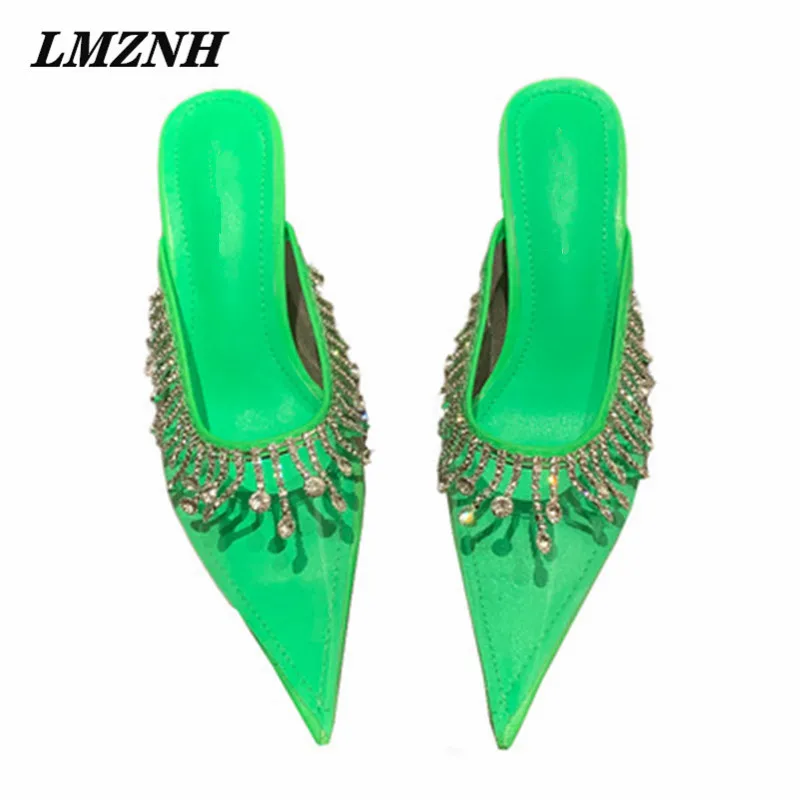 

Туфли LMZNH женские прозрачные, бахрома, заостренный носок, тонкий каблук, сланцы, мюли, уличная модная обувь