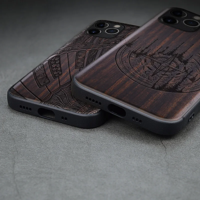 elewood ebony wood for iphone 13 7 8 plus 12 mini 11 pro max x xs xr se2020 silicon bumper case phone protective back cover hull free global shipping