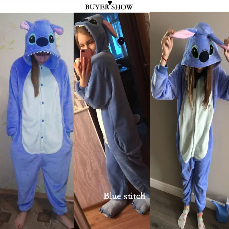 Рождество Пижамы Для Женщин Теплый Сгущает Зиму Пижамы Kigurumi Единорог Пижамы Синий Стежка Животных Симпатичные С Капюшоном Унисекс Взрослых Домашней Одежды