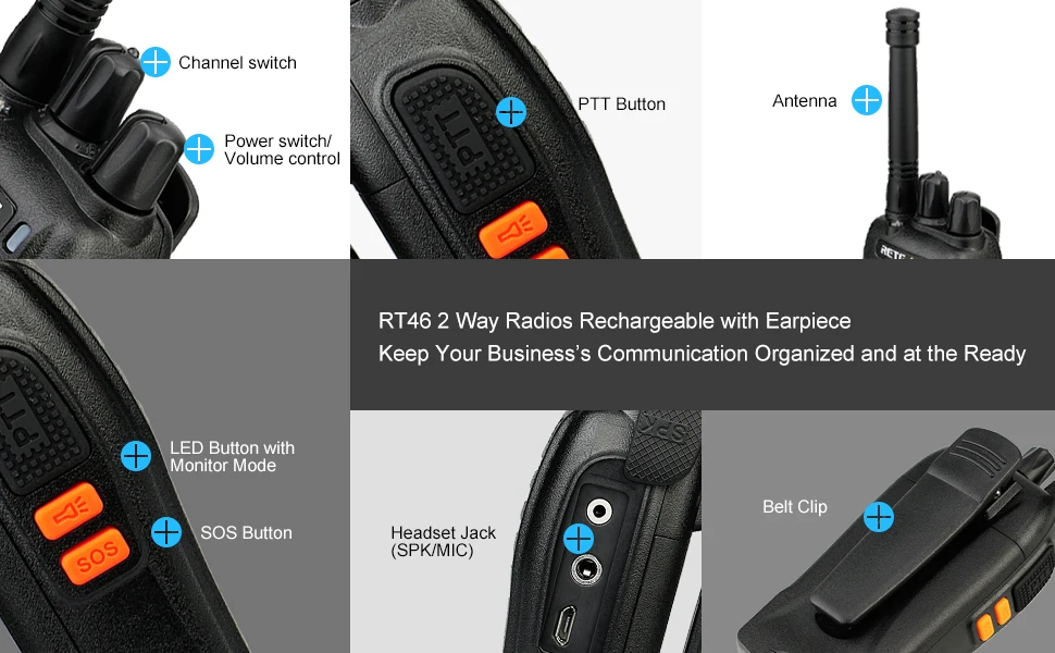 Пара RETEVIS RT46 Walkie Talkie PMR радио PMR446/FRS Портативное двухстороннее радио VOX Micro-usb зарядка Li-Ion(или AA) батарея