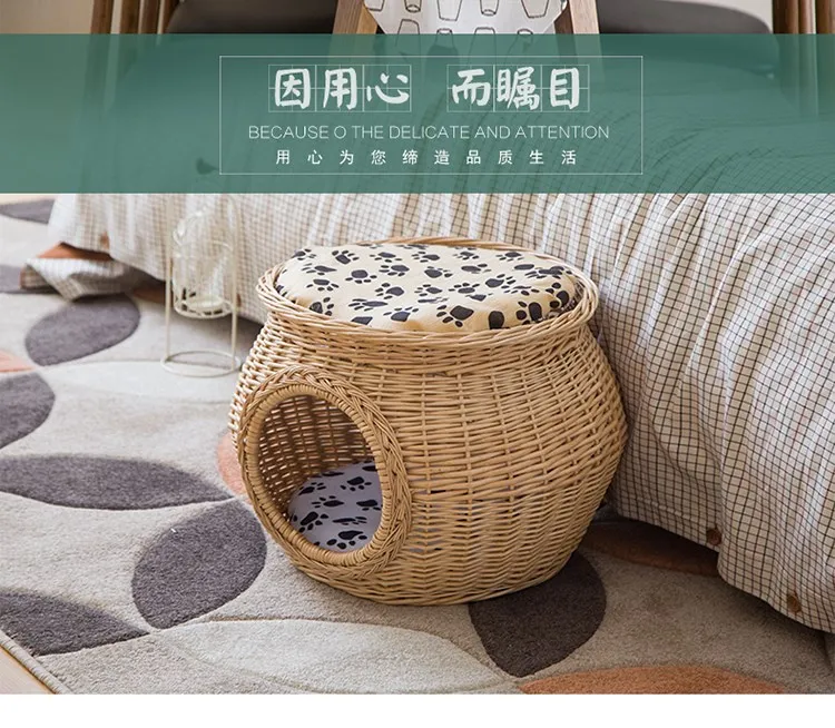 Ручной ротанговый домик для кошек натуральный плетение из прутьев аксессуары