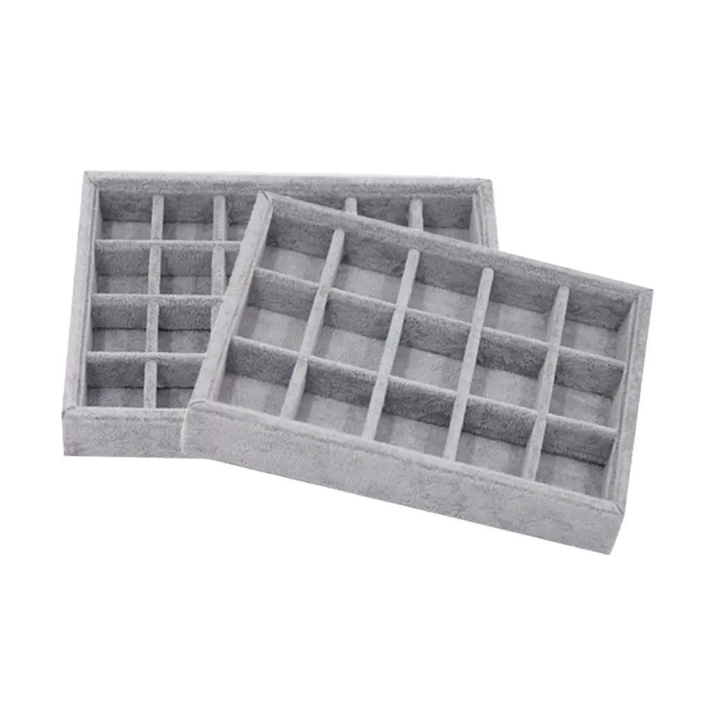 

2Pcs Stackable Velvet Jewelry Tray for Fashion Earring Necklace Bracelet Ring Organizer Display Storage Box 15 Grid 24 Grid