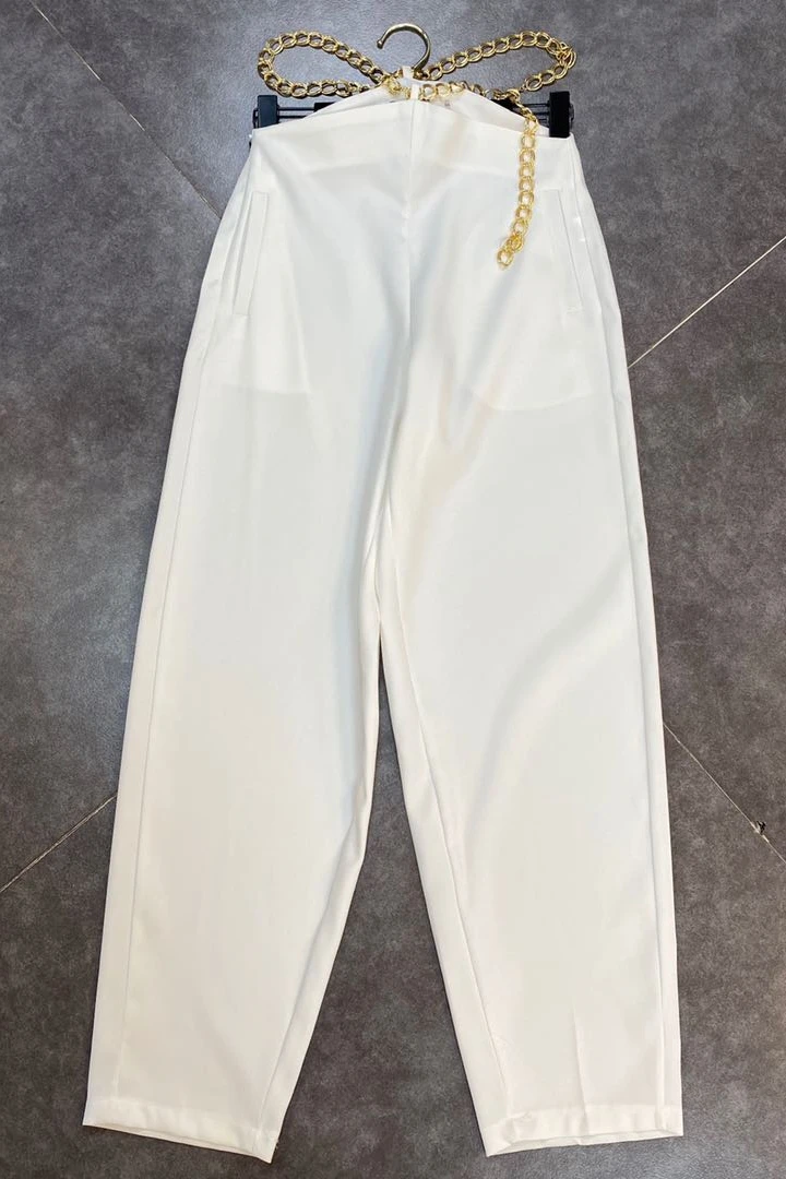 

2021 Spring And Summer Women Pants Wide Leg Chain Waist Hollowed Out Pants