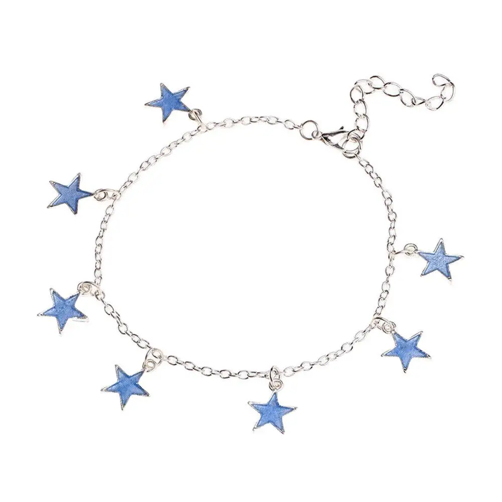 

luminous European and American beach wind fluorescent blue five pointed star tassel foot chain foreign trade jewelry direct supp
