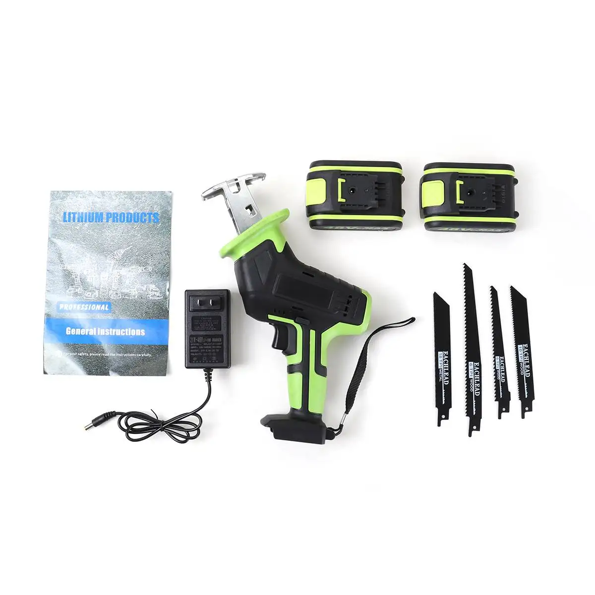 

48V Drillpro Cordless Reciprocating Saw + 4 Saw Blades Metal Cutting Wood Tool Portable Woodworking Cutters with 1/2 Batterys