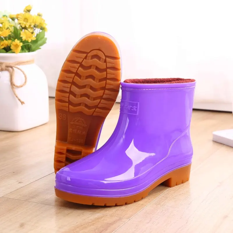 

Plus Velvet Rain Boots Women's Short Work Rain Shoes Waterproof Warm Anti-slip Kitchen Rubber Shoes Shoe Cover Wading galoshes