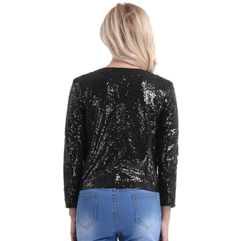 

Fashion Blazer Women Sequined O-neck Long Sleeves With Dark Buckle Ladies Top Ladies Blazer Dark Buckle Female Blazer Mujer Full