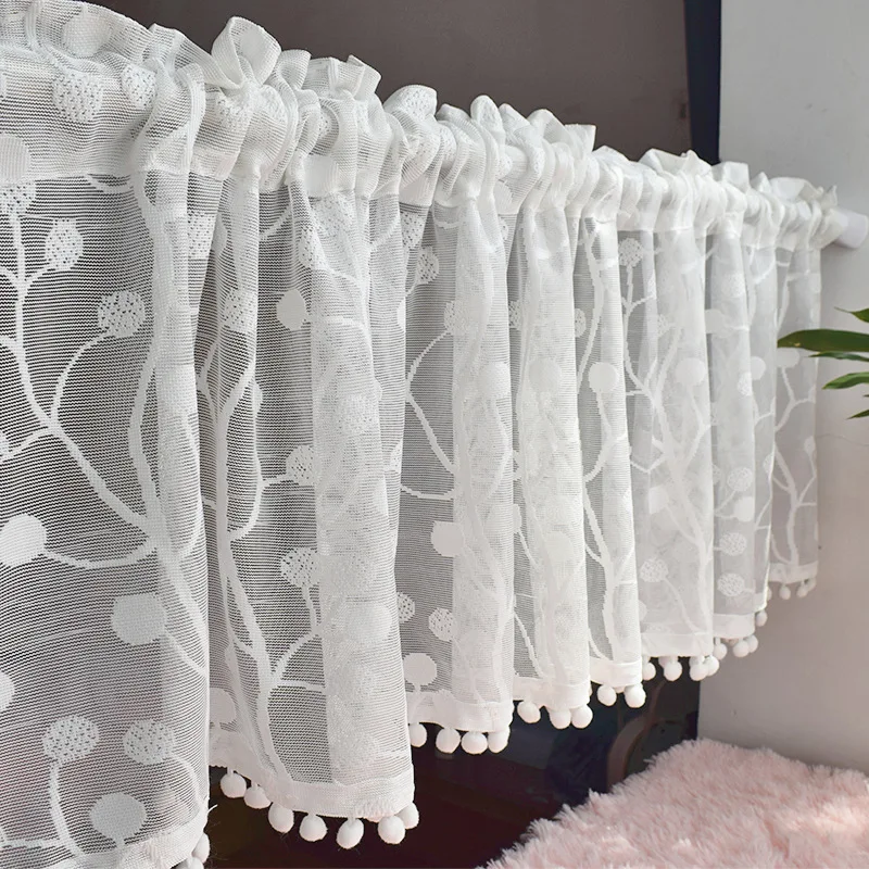 

Lace Wave Short Tulle Half Curtains for Living Room Bedroom White Floating Sheer Valance Kitchen Cabinet Door Cafe Window Drapes