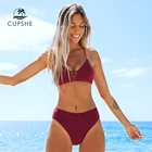 CUPSHE, Одноцветный, винно-красный, на бретельках, бикини, наборы, сексуальный, средняя талия, майка, топ, купальник, две части, купальник для женщин, 2020, пляжные купальники