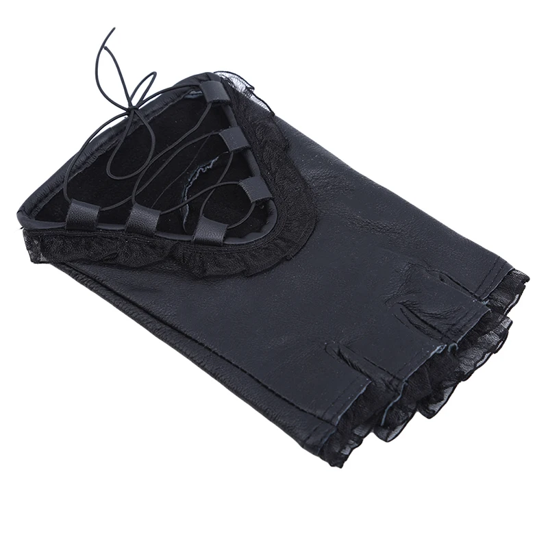 

Women Glove 2020 Casual Dance Show Driving Gloves Fashion Ladies Mittens Black Lace Leather Half Finger Gloves For Ladies