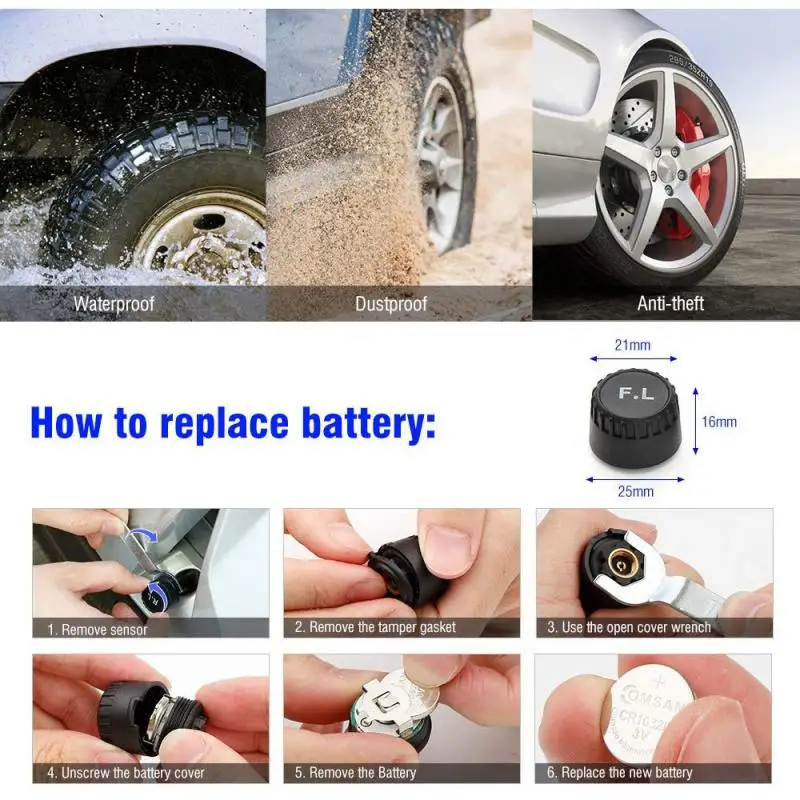 Auto Car Wireless TPMS Tire Pressure Sensor Monitoring System With 4 Sensors LCD Display Monitor Cigarette Lighter Socket | Автомобили и