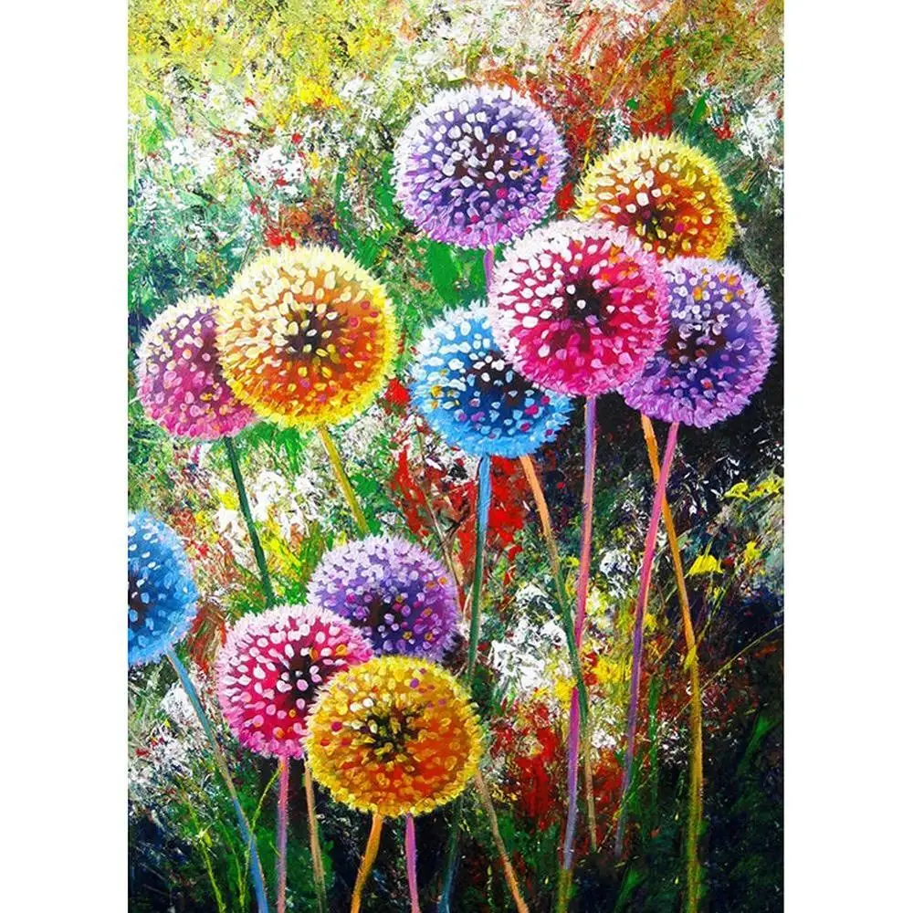 

Full Round Poured Glue Diamond Painting Kits Scalloped Edge DIY Embroidery Color Dandelion Scenery Rhinestone Mosaic Home Decor