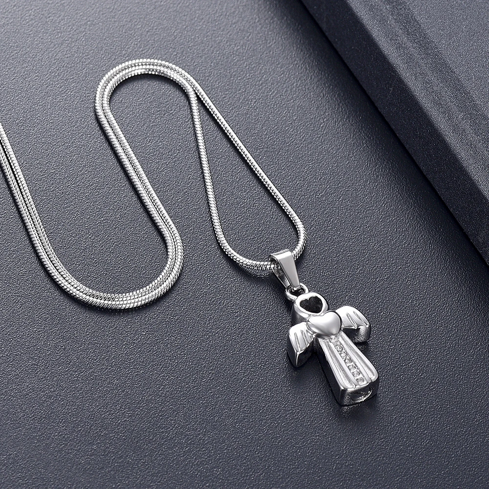 

Cremation Jewelry with Heart Angel Cross Memorial Locket Ash Pendant - Urn Necklace for Ashes Wings Keepsake Jewelry for Women