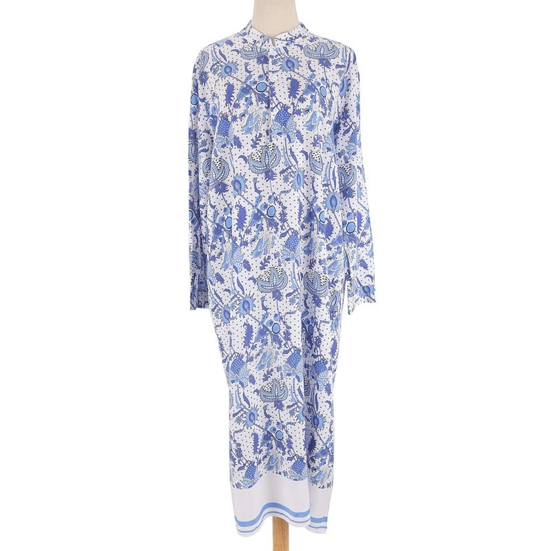 Повседневное Хлопковое платье миди женское синее шикарное длинное с пейсли в