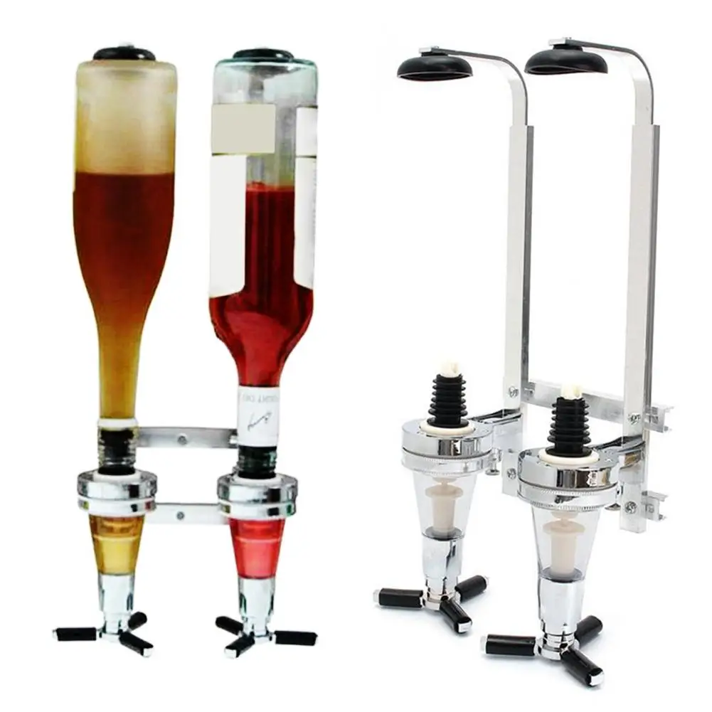 

25ml 30ml 45ml Wall Mounted Stand 2 Head Bottle Wine Beer Dispenser Home Bar Leak-proof Reusable Drinks Pourer Rack Shelf