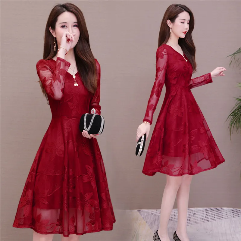 Casual Sexy Midi Dress Women V-Neck Long Sleeve Beach Club Party Dresses Female Embroidery pearl Floral Elegant Vestidos | Женская