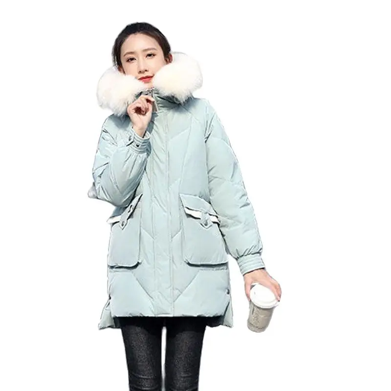 

Short Down Coat Women Parkas Winter 2021 New Style Cotton Padded Jackets Fashion Big Fur Collar Jacket Female Hooded Outerwear