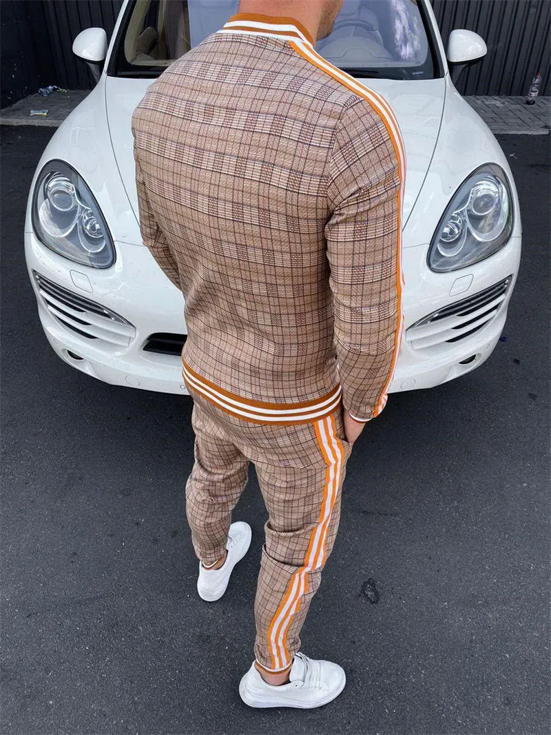 Костюм спортивный мужской в полоску кофта и штаны клетчатый с цветочным принтом