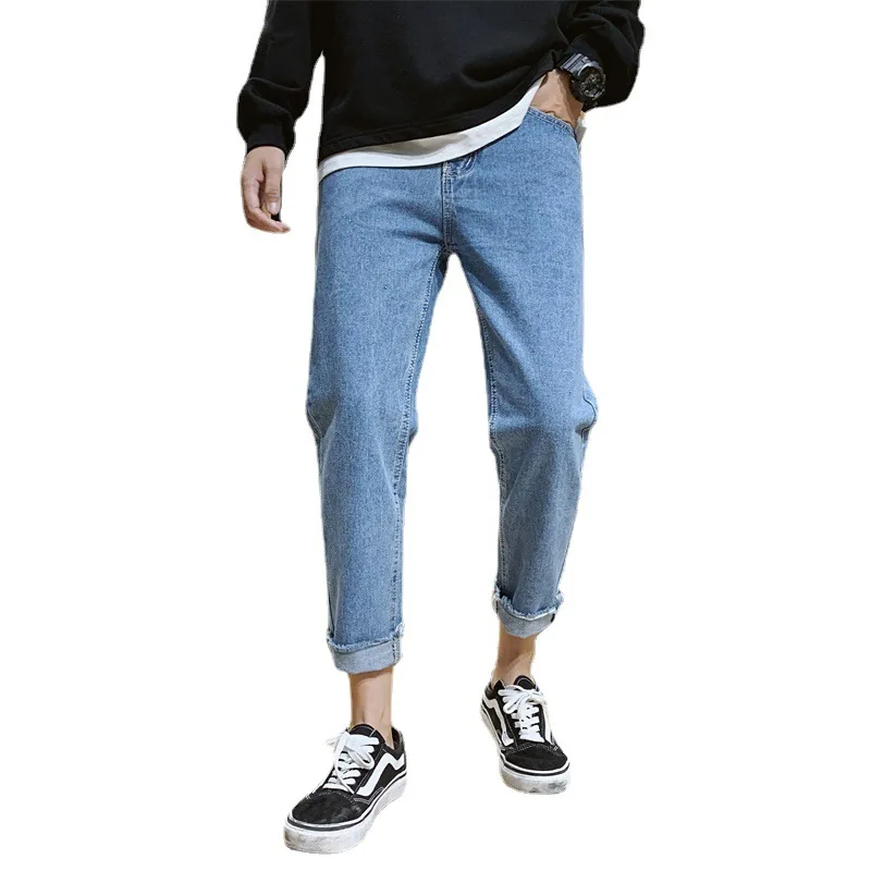 

New Fashionable Man Simple Solid Color Jeans Men Fashion Brands Straight-Leg Frayed Hem Casual Pants Men's Fashion