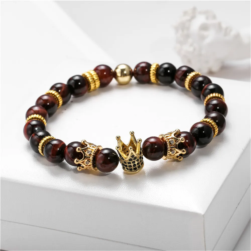 Микро Pave кубического циркония Hecagon браслет с шармом с короной для женщин и мужчин пара камень браслеты из бисера подарок ручной работы ювелирные изделия оптом