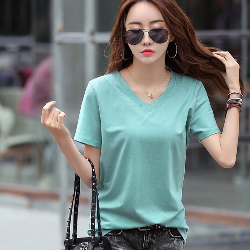 

Shintimes Whiter T Shirt Women Basic T-Shirt 2021 New Summer Tops Cotton Black Woman Clothes Short Sleeve Korean Tee Shirt Femme