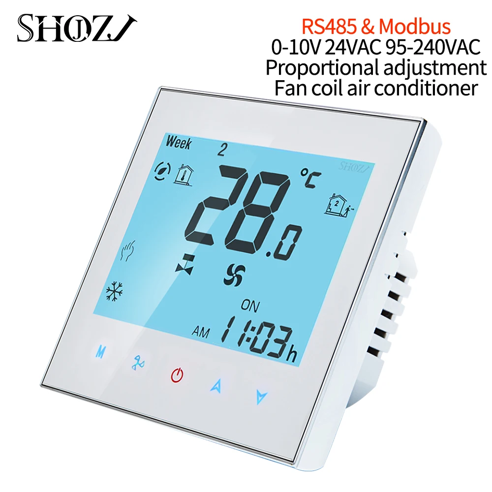 RS485& Modbus RTU  0-10V 24V 95-240V Remotely Controls Home Temperature Control Thermostat Switch for Fan Coil Heat Cool