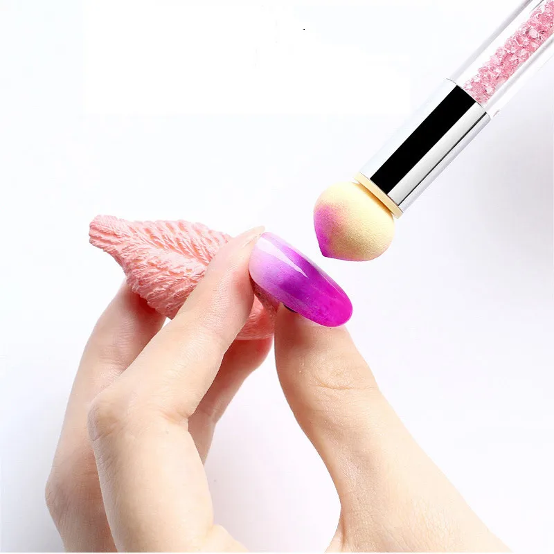 1 шт. двойная головка спонж щетка для ногтей зеркальная ручка с блестками