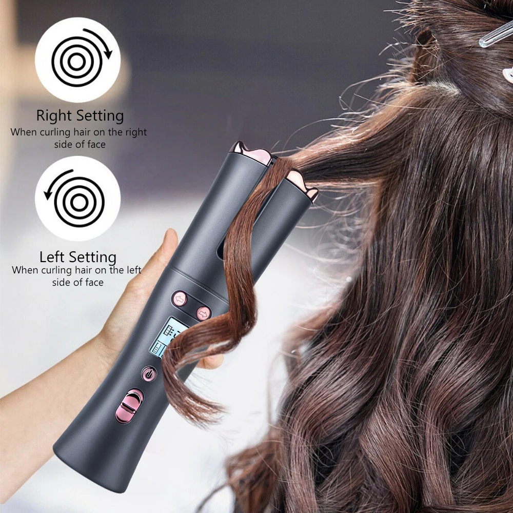 

Wireless Hair Curlers Auto Curler Iron USB Rechargeable Auto Rotating Curling Iron LCD Display Temperature Hair Iron Hair Styler