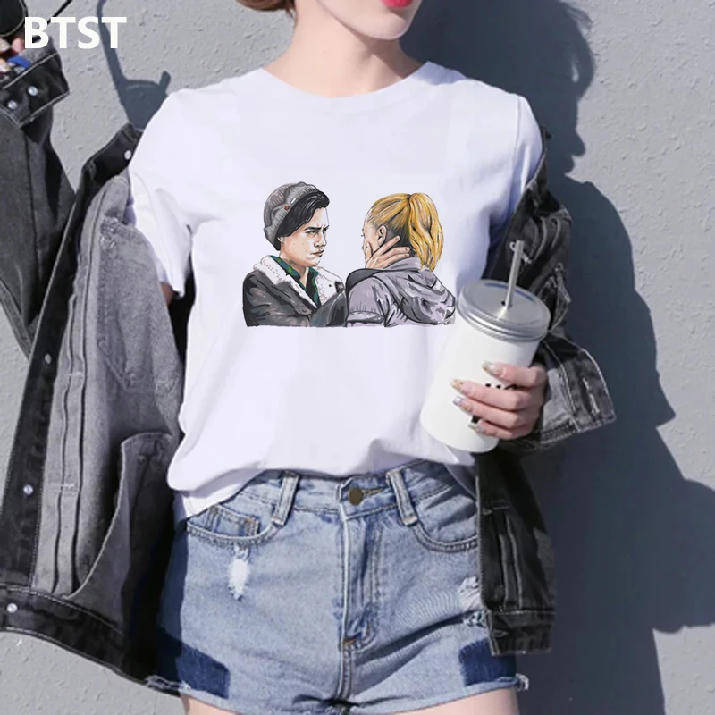 Футболки riverdale для Для женщин хлопок в готическом стиле, уличная Harajuku Графические футболки 90s панк Kawaii в Корейском стиле футболка с короткими Футболки