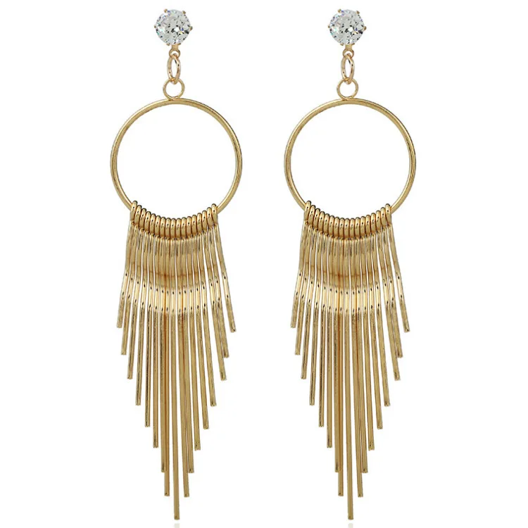 

Zircon exaggerated silver plated female European and American metal long Tassel Earrings Fashion stud earrings wholesale accesso