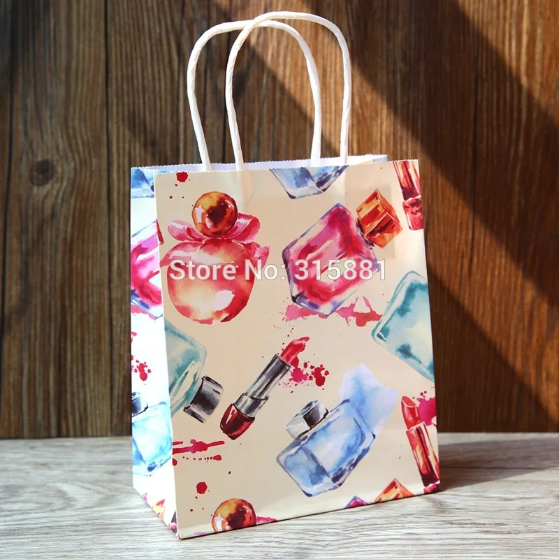 Крафт бумажный мешок бумажные пакеты с косметическим рисунком и ручкой бумажное