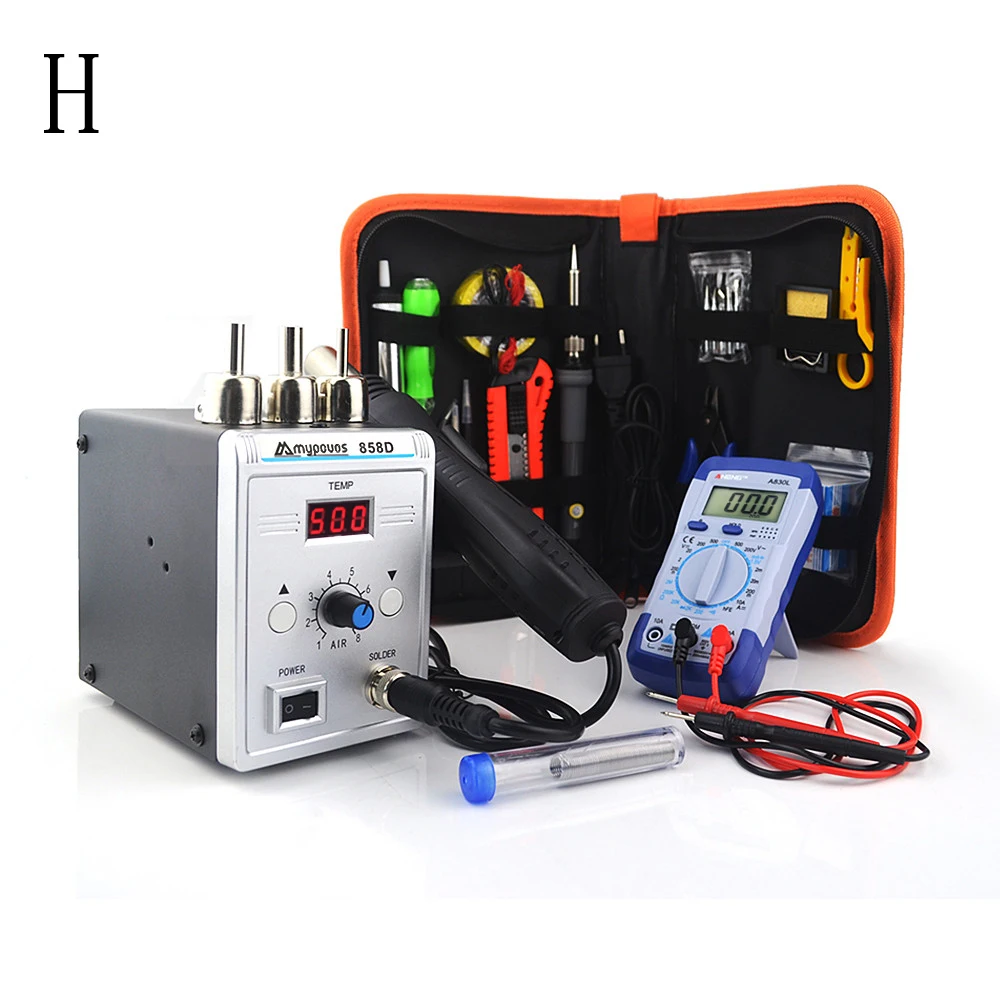 H 700 Вт 858D паяльная станция СВЕТОДИОДНЫЙ Цифровой паяльник паяльная станция BGA паяльная станция горячий воздушный пистолет+ Электрический Железный набор - Цвет: H