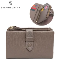 sc luxury leather women short wallet chic button zip coin purse multifunctional pockets casual female real leather card holders