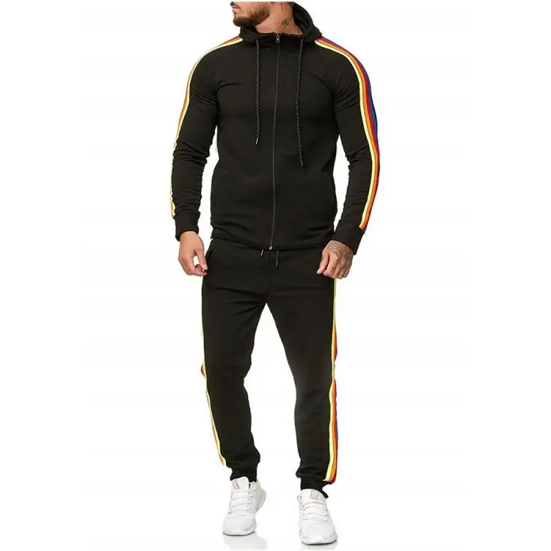 

New Tracksuit Men Brand Male Striped Zipper Hooded Sweatshirt+Pants Set Mens Hoodie Sweat Suit Casual Sportswear Free Shipping