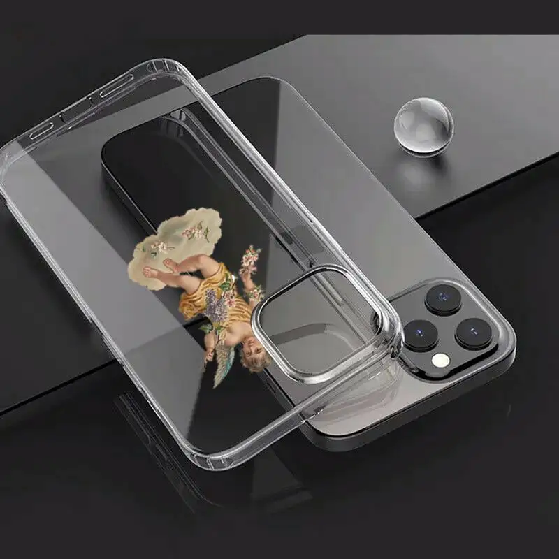 

Angel vintage oil painting cute Phone Case Transparent for iPhone Samsung A S 11 12 6 7 8 9 30 Pro X Max XR Plus lite