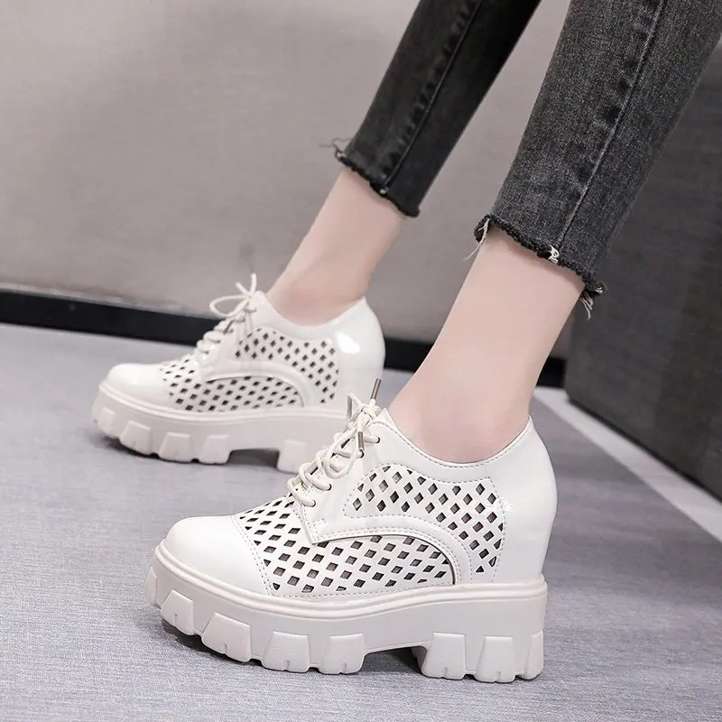

Hollow Breathable Women's Shoes Spring And Summer New Simple And Versatile Thick-Soled Inner Increased Small Leather Shoes