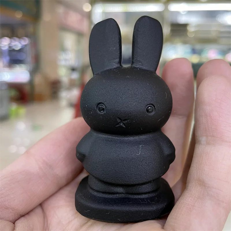 

1pcs Natural Obsidian Hand-carved Cartoon Rabbit Polished Crystal Healing Stone Home Decor Creative Christmas Gifts For Kids