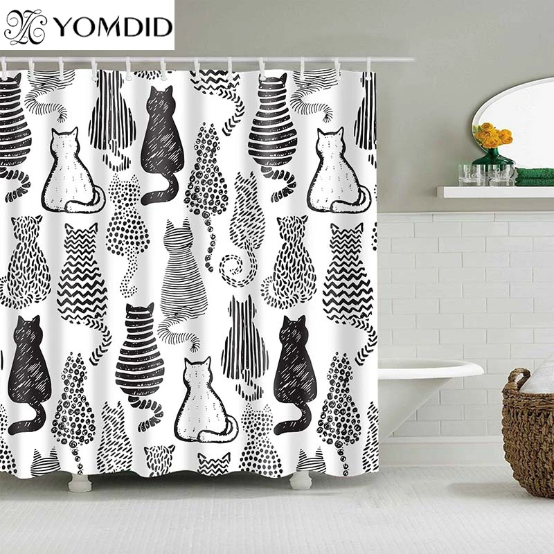 Занавеска для душа с принтом кота занавес ванны животным рисунком s ванная