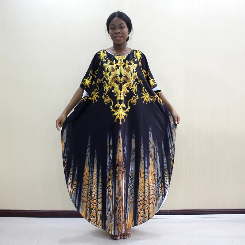 Dashikiage Новые поступления Африканский Дашики o-образным вырезом Золотое свободное платье размера плюс