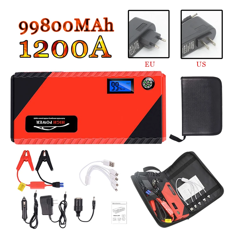 

88000mAh Auto Emergency Starting Device 12v 600A Portable Car Jump Starter Power Bank Battery Booster With USB Charger Led Light