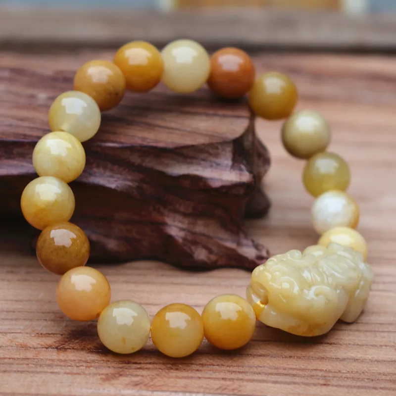 Прямая поставка натуральный желтый дракон нефритовый браслет ручной работы