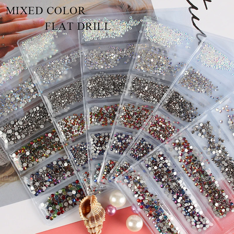 

31 Styles 3D Mix Size Nail Rhinestones Pink White Glass Flat Bottom Nail Ornament Stones Shiny Nail Art Decoration Accessoires