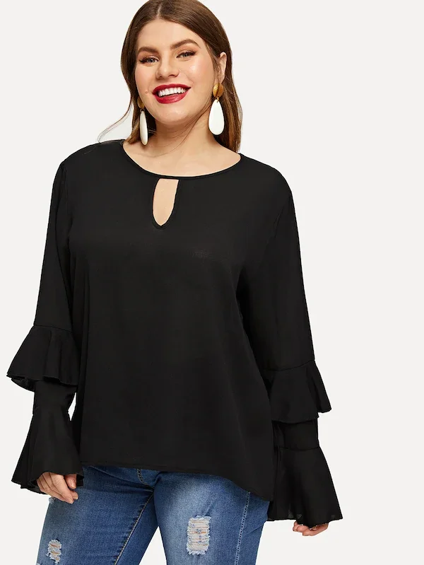 Плюс размер винтажная тонкая шифоновая рубашка с длинным рукавом и круглым