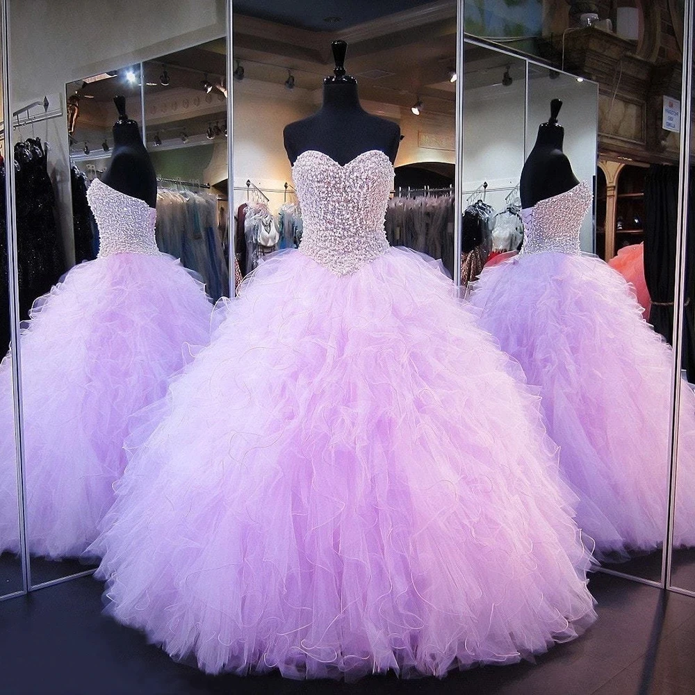 

Bealegantom Fuffy Ball Gown Quinceanera Dresses 2021Beads Crystals Long Sweet 16 Dress Prom Party Birthday Gown For Girls QA1650
