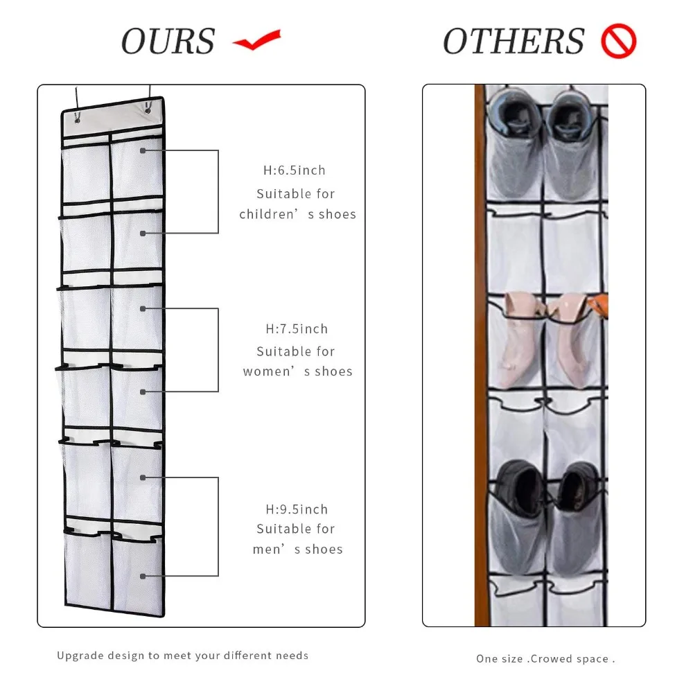 Over The Door Shoe Organizer 12 Large Mesh Pockets Hanging closet organizer Mesh Pockets Hanging Shoe Rack bag hanging