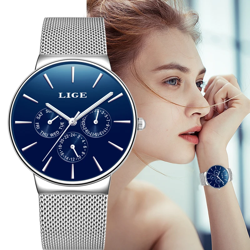 LIGE New Dress Women Watches Fashion Casual Rose Gold Quartz Watch Laides Business mesh steel Waterproof Clock Relogio Feminino | Наручные