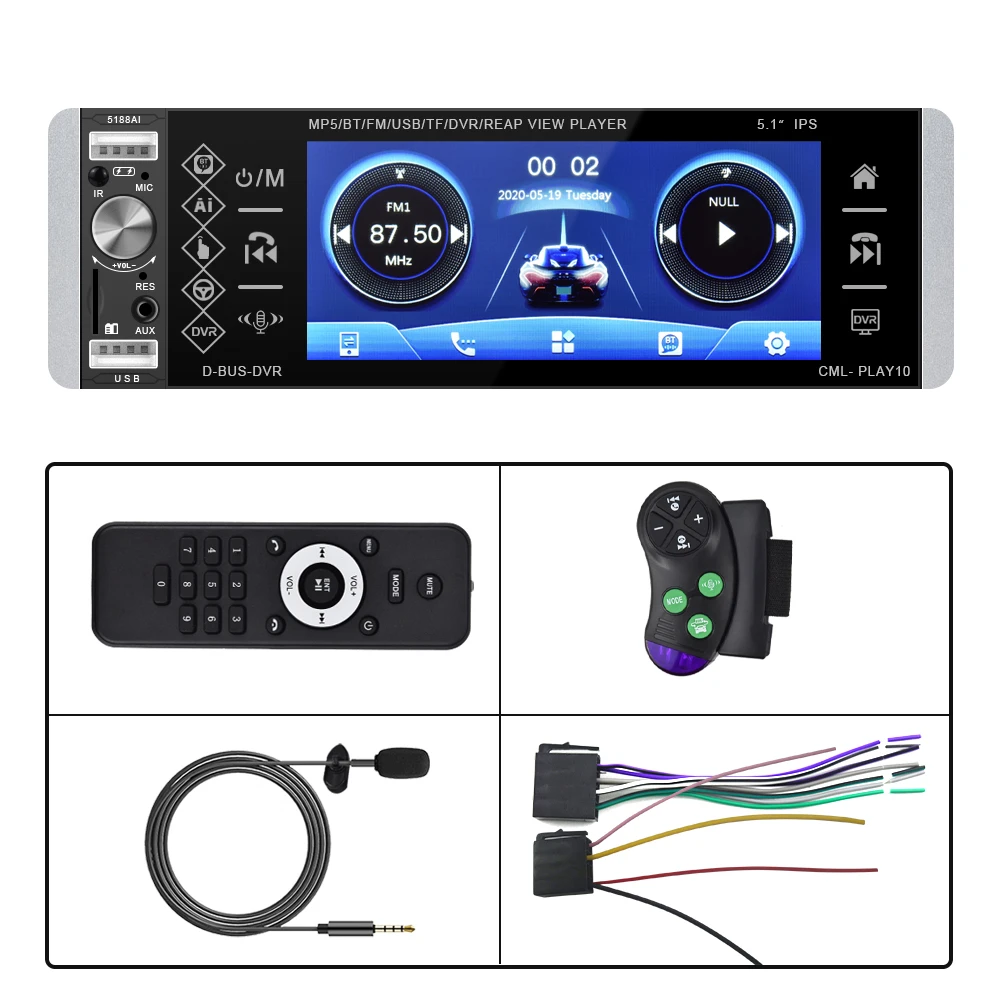 

Автомагнитола Podofo, 1 Din, Bluetooth, MP5, 5,1 дюйма