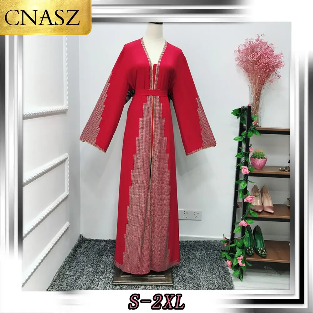 

2019 Fashion Atmosphere Islimic Middle East Dubai Oman Net Color Diamond Robes Dress Abaya Muslim Dress Women Clothing