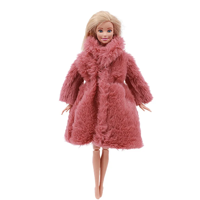 Кукольное платье Барби разноцветное мягкое меховое пальто с длинными рукавами