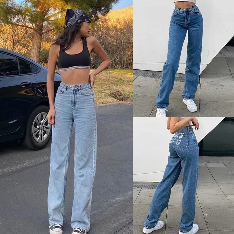 

Women's Big Butterfly Print Drape Straight Jeans Women's Casual Pants